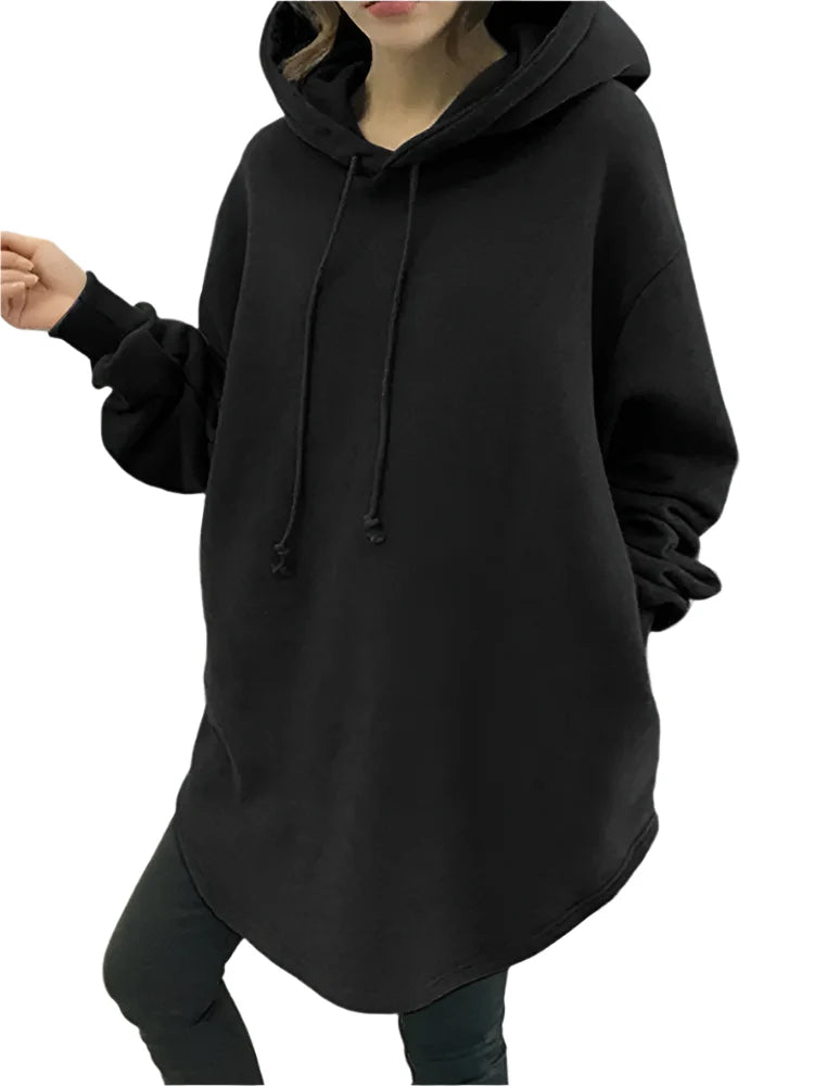 Relaxed Fit Extra Long Drawstring Hoodie