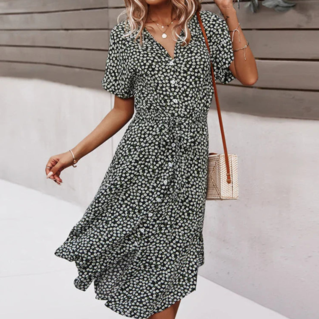 Floral Print Button Midi Dress