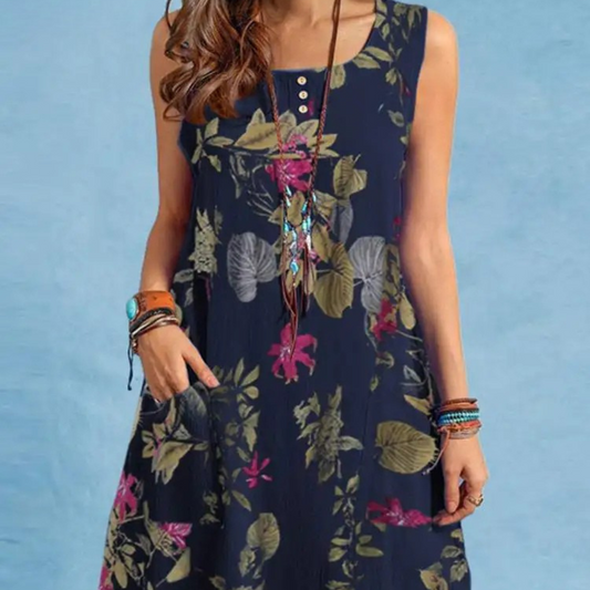 Floral Pocket Summer Sleeveless Dress