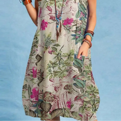 Floral Pocket Summer Sleeveless Dress
