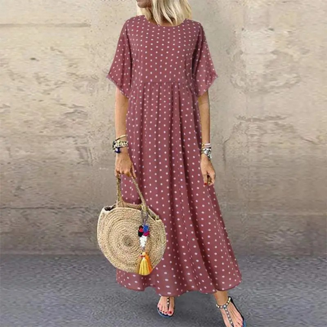 Half Sleeve Pleat Maxi Dress