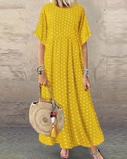 Half Sleeve Pleat Maxi Dress
