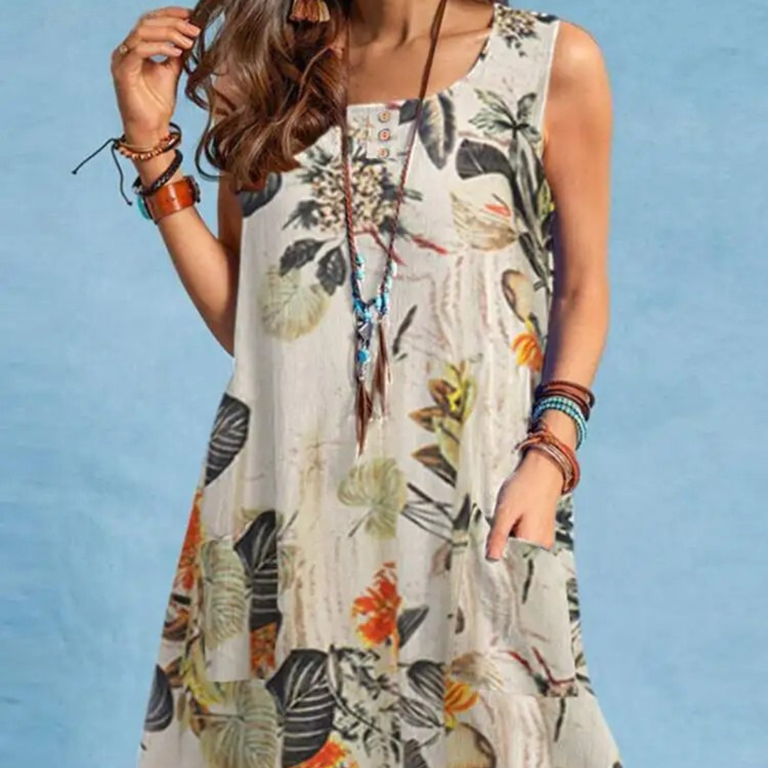 Floral Pocket Summer Sleeveless Dress