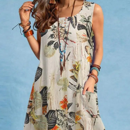 Floral Pocket Summer Sleeveless Dress