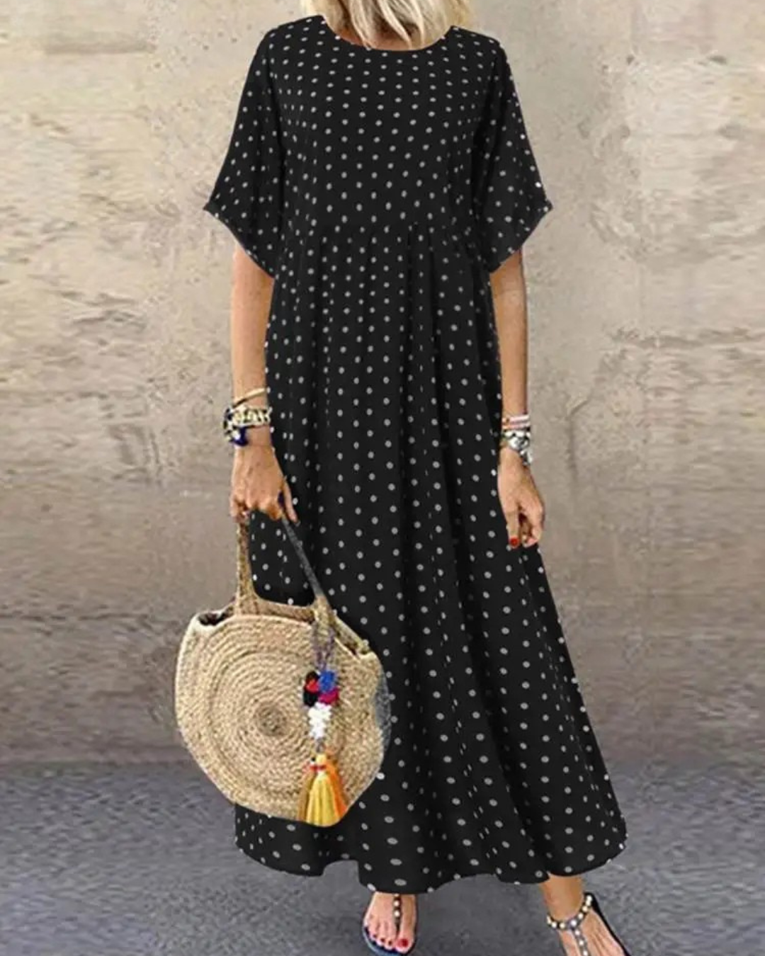 Half Sleeve Pleat Maxi Dress