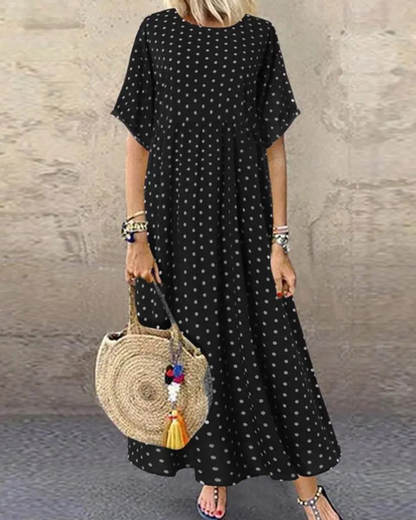 Half Sleeve Pleat Maxi Dress