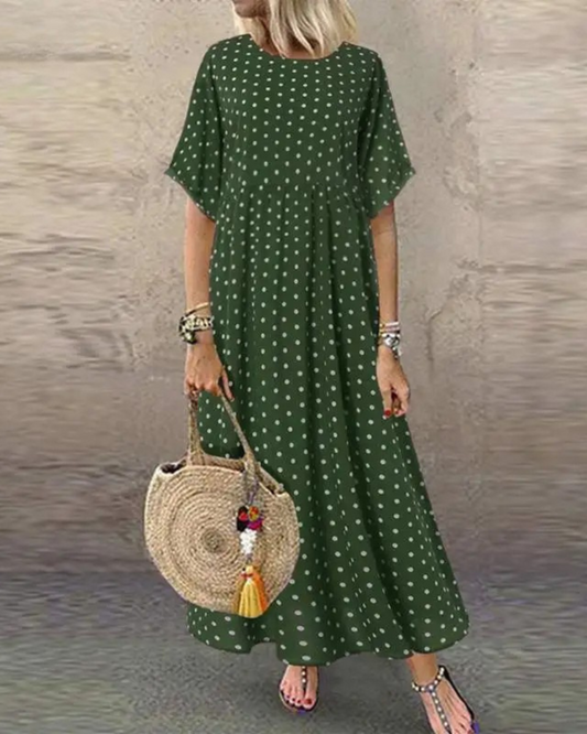 Half Sleeve Pleat Maxi Dress