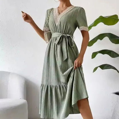 Ruffle Hem V-neck Dress