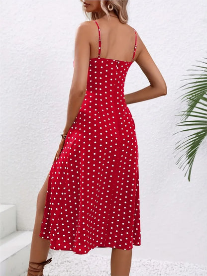 Spagetti Dot Print Sleeveless Midi Dress