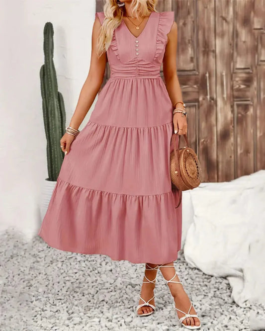 V Neck A Line Long Dress