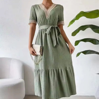 Ruffle Hem V-neck Dress