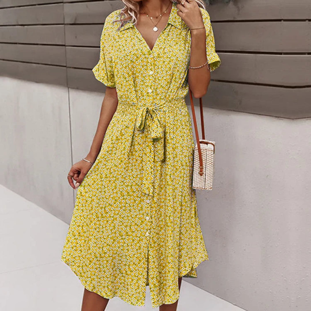 Floral Print Button Midi Dress