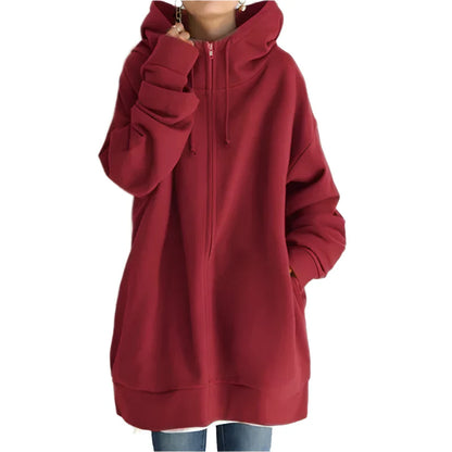 Extra Long Plush Zipper Hoodie