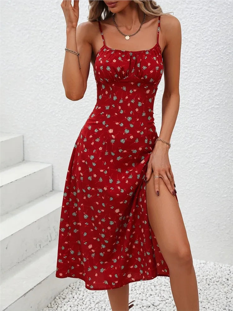Spagetti Dot Print Sleeveless Midi Dress