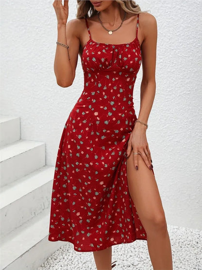 Spagetti Dot Print Sleeveless Midi Dress