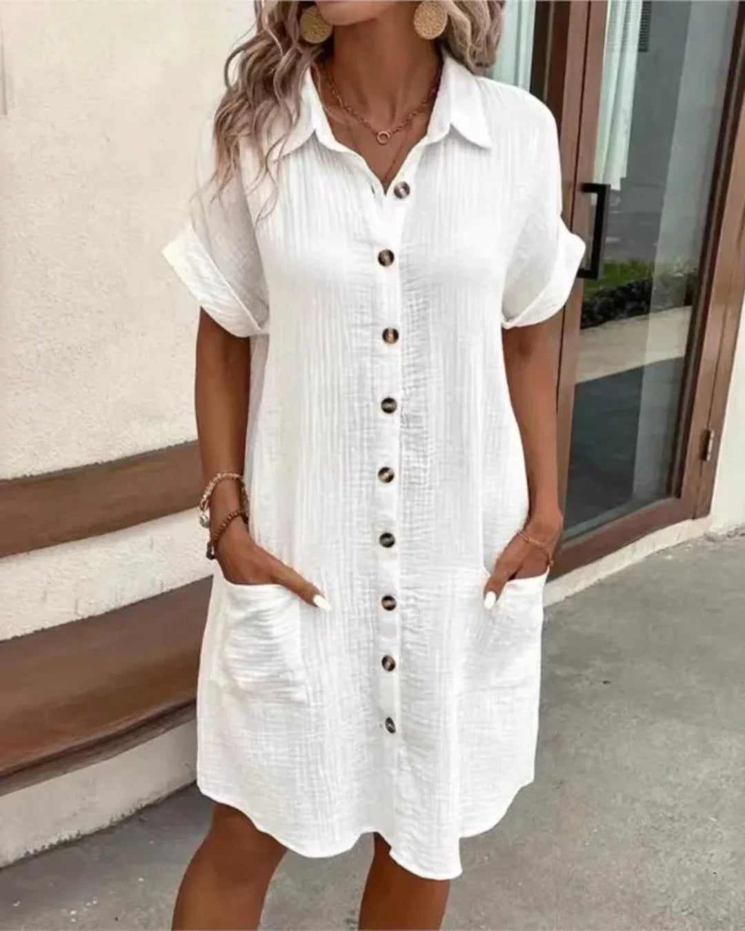 Button Pocket Short Sleeve Dress
