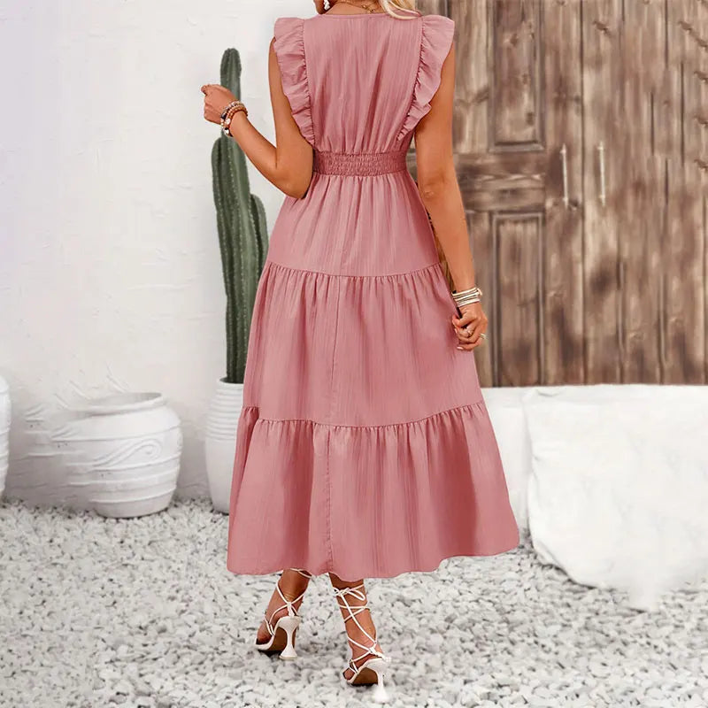 V Neck A Line Long Dress