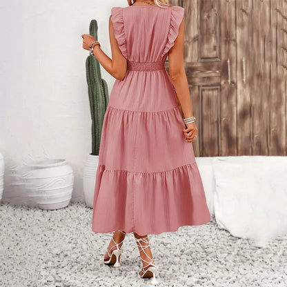 V Neck A Line Long Dress