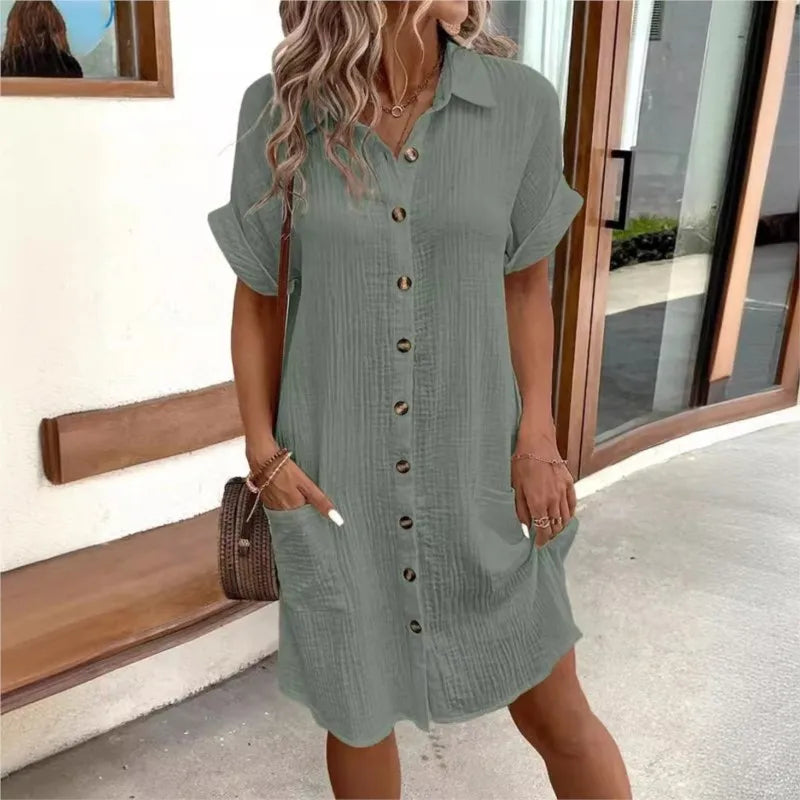 Button Pocket Short Sleeve Dress