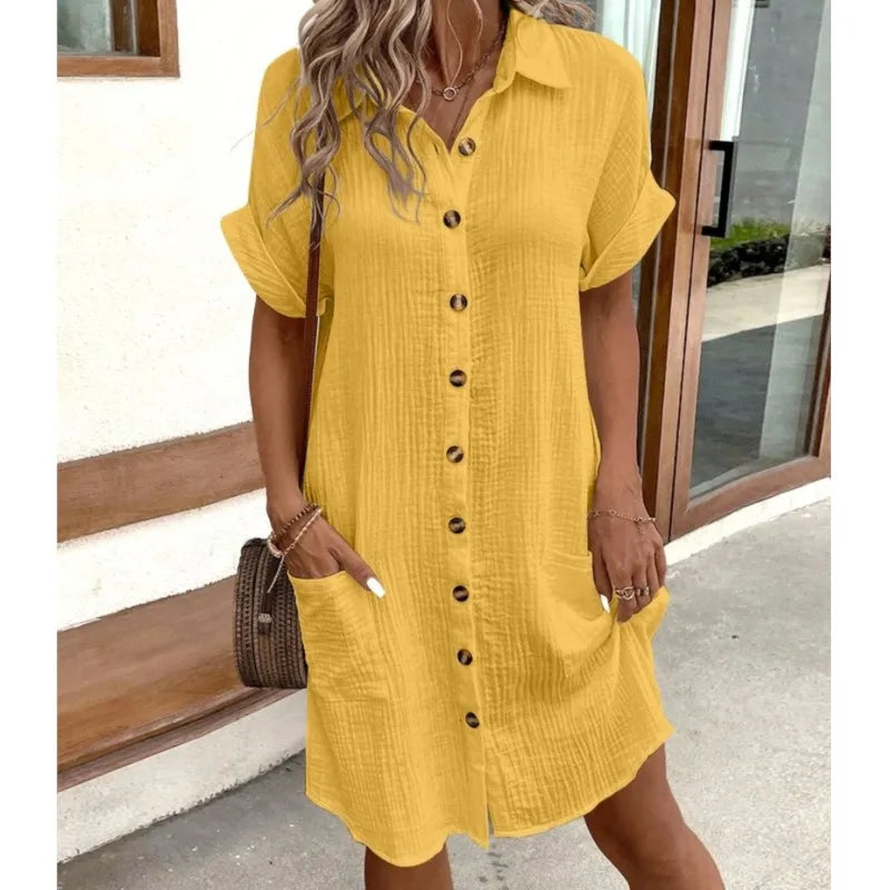Button Pocket Short Sleeve Dress