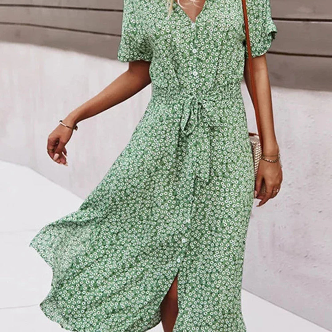 Floral Print Button Midi Dress