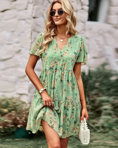 Short Sleeved Mini Chic Printed Floral Dress