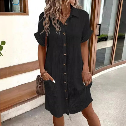 Button Pocket Short Sleeve Dress