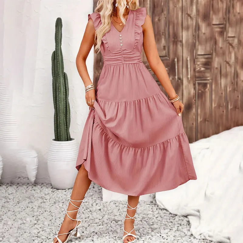 V Neck A Line Long Dress