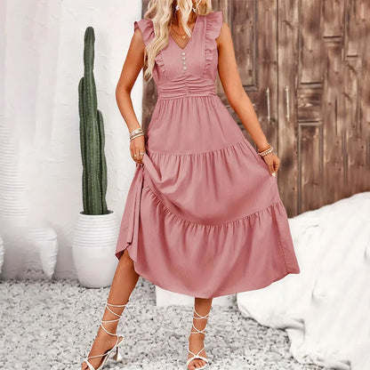 V Neck A Line Long Dress