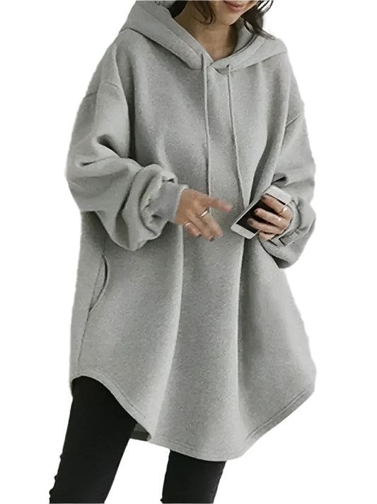 Relaxed Fit Extra Long Drawstring Hoodie