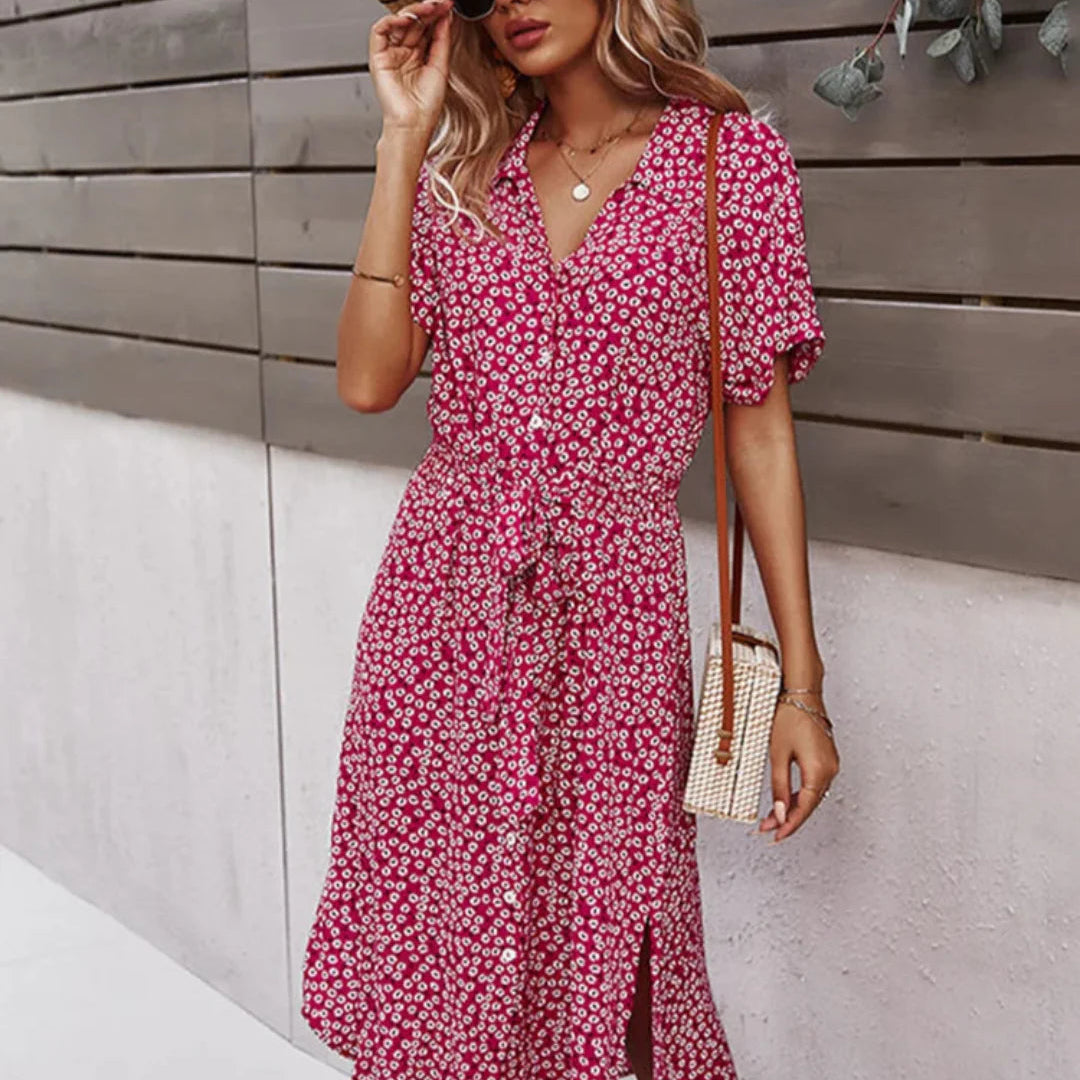Floral Print Button Midi Dress