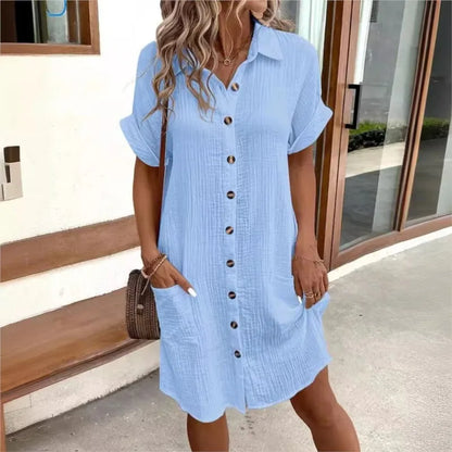 Button Pocket Short Sleeve Dress