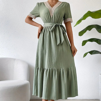 Ruffle Hem V-neck Dress