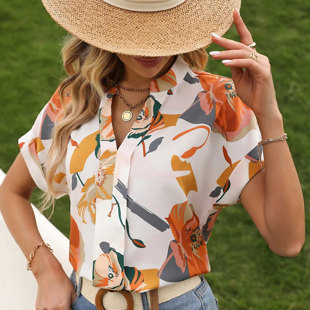 Poppy Short Sleeved V Neck Blouse