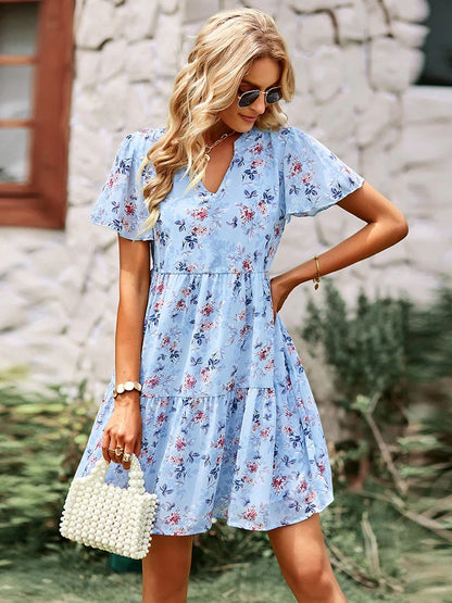 Short Sleeved Mini Chic Printed Floral Dress