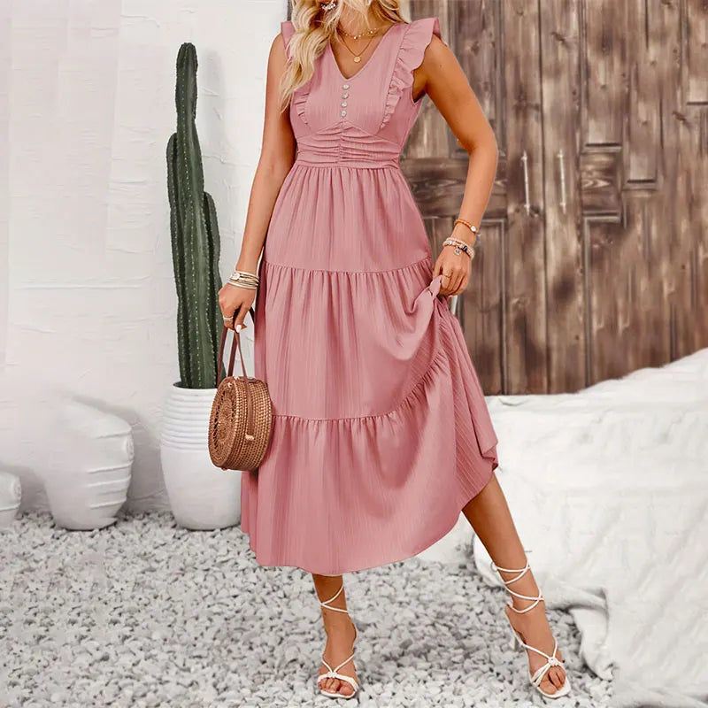 V Neck A Line Long Dress