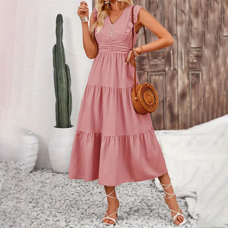 V Neck A Line Long Dress