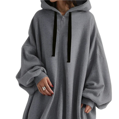 Oversized Zipper Fleece Hoodie